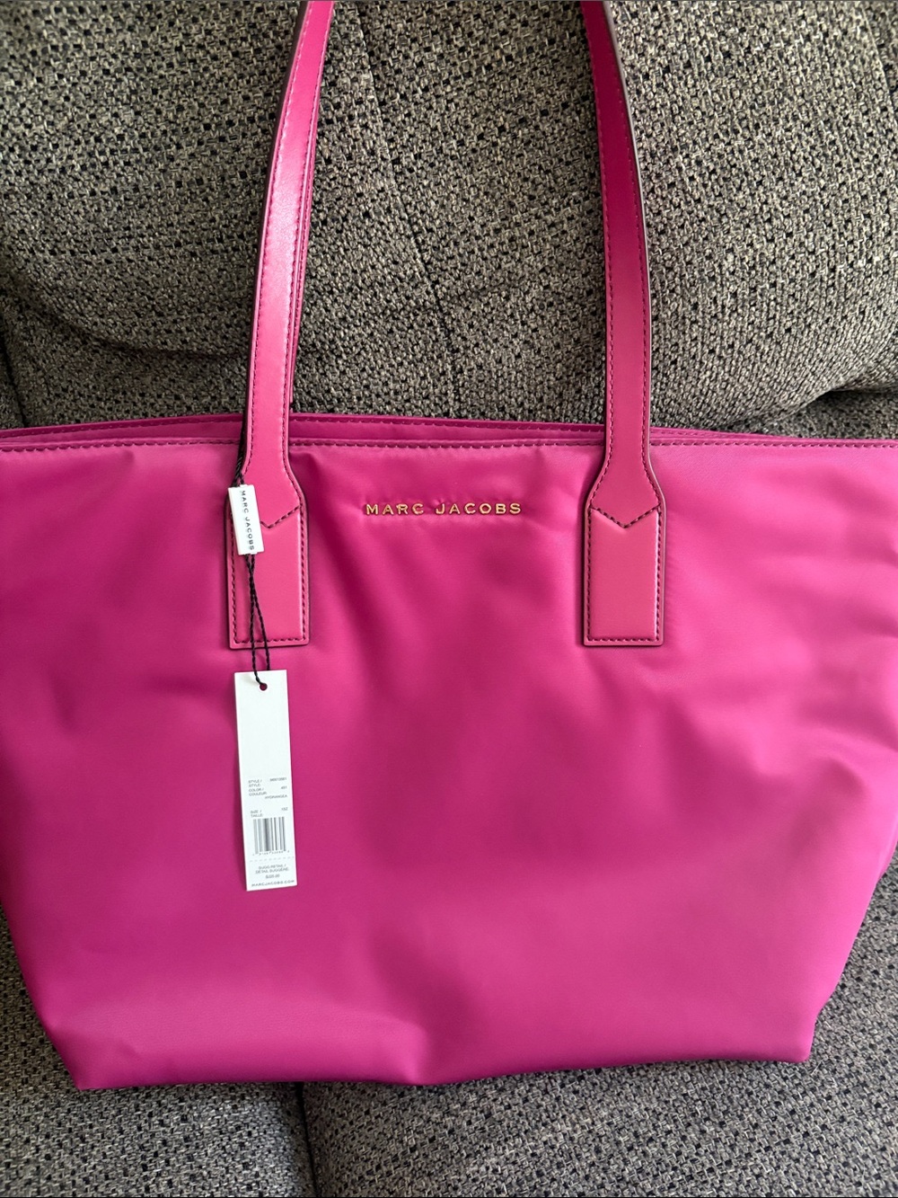 Marc Jacobs Fuchsia Pink Nylon Tote with Gold Logo